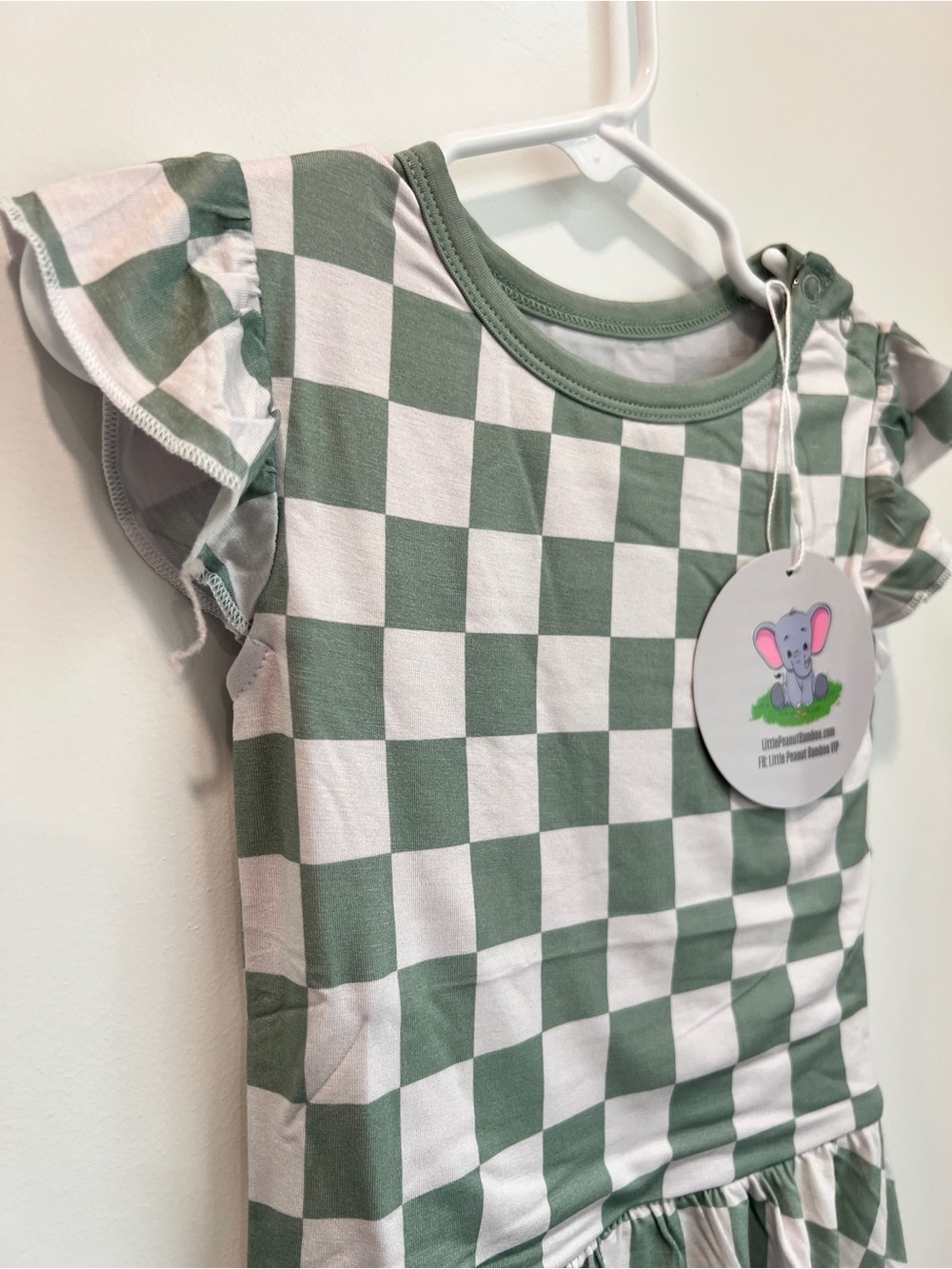 Little Peanut Bamboo Sage Green Checkered Ruffle Bubble Dress Bodysuit 2T NWT